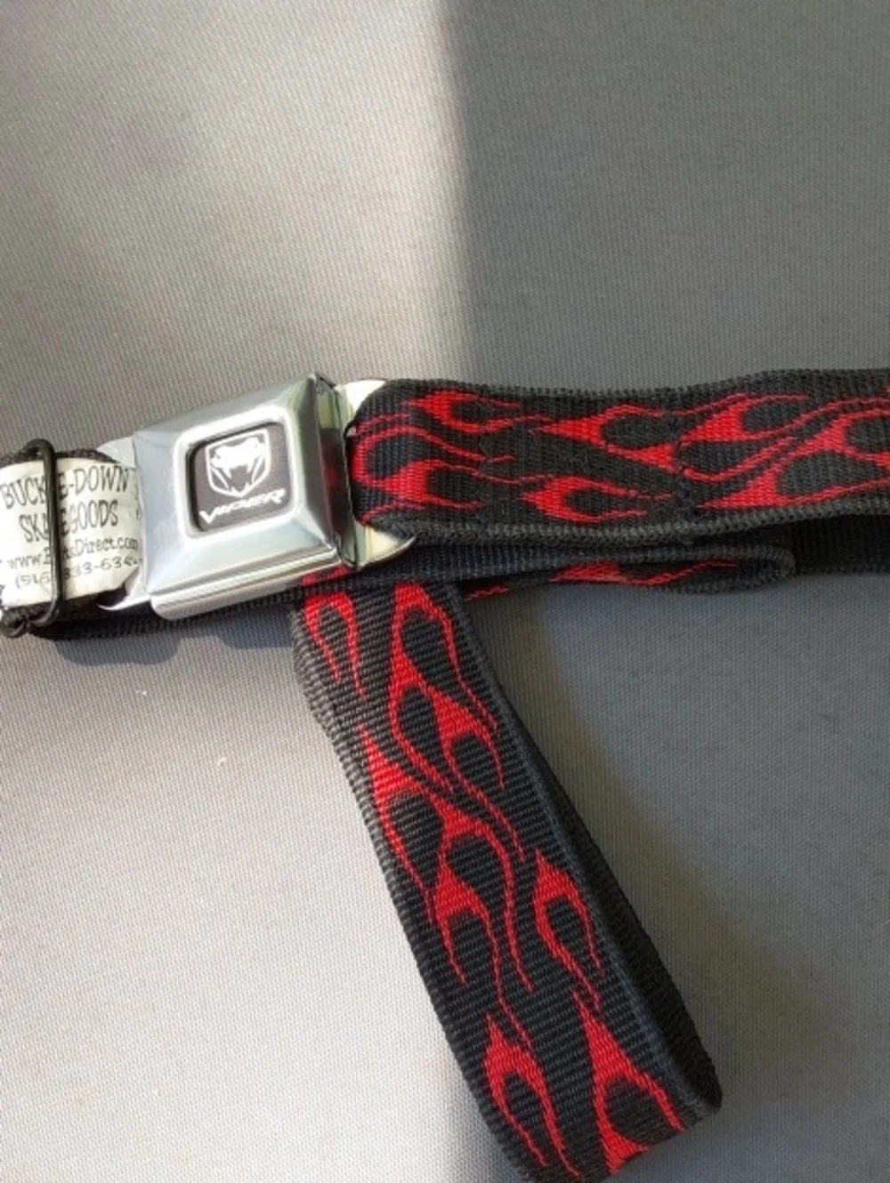 BUCKLE DOWN Viper Flame Seatbelt Belt - Black with Red Flame